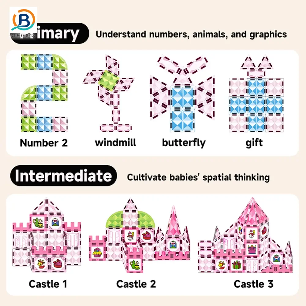 Pink Princess Castle Magnetic Tiles Building Blocks (TB-5070918) — product photograph 3