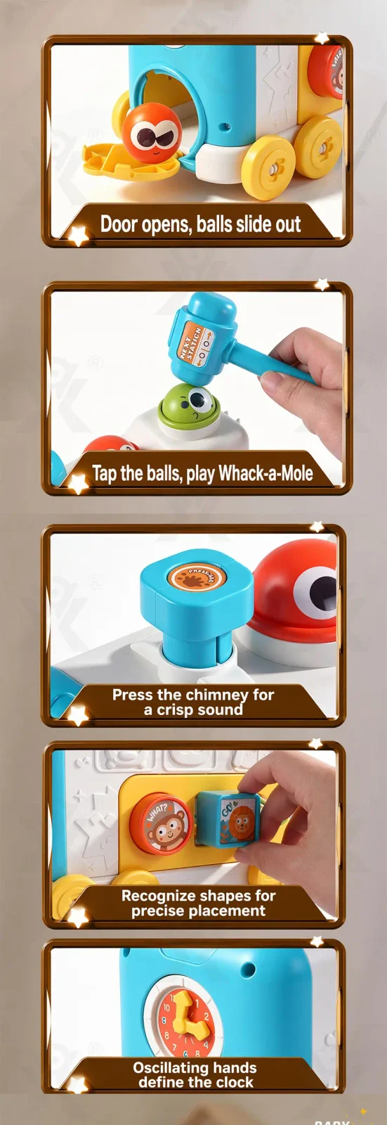 6-in-1 Multi-Function Activity Train Toy, Baby Montessori Sensory Toys Supply (TB-5219039) — illustrated product details, panel 4