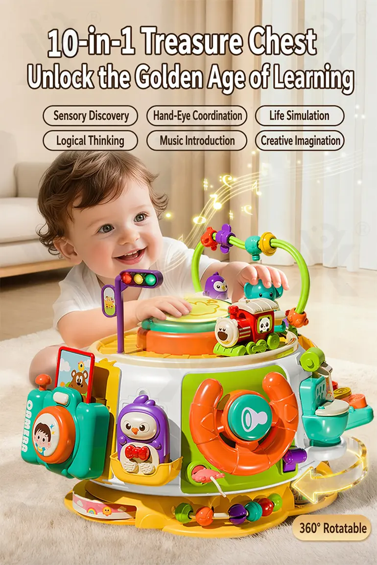 10-in-1 Activity Cube Toys, Educational Rotating Activity Busy Box Toy (TB-5226880) — illustrated product details, panel 1