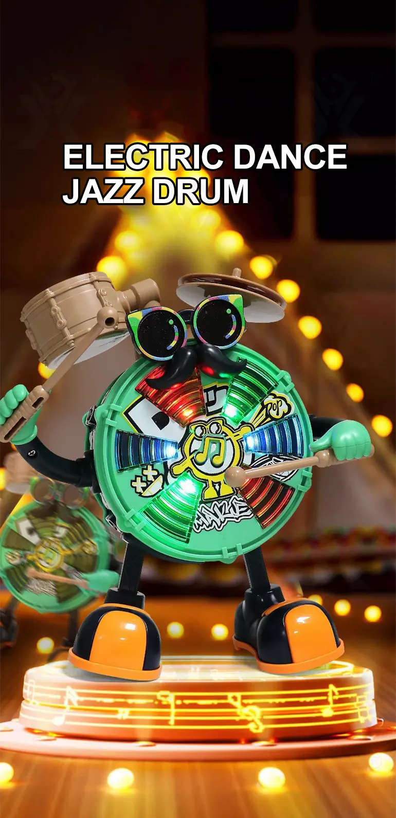 Baby Dancing Drum Instrument Electric Music Robot Toy (TB-4420044) — illustrated product details, panel 1