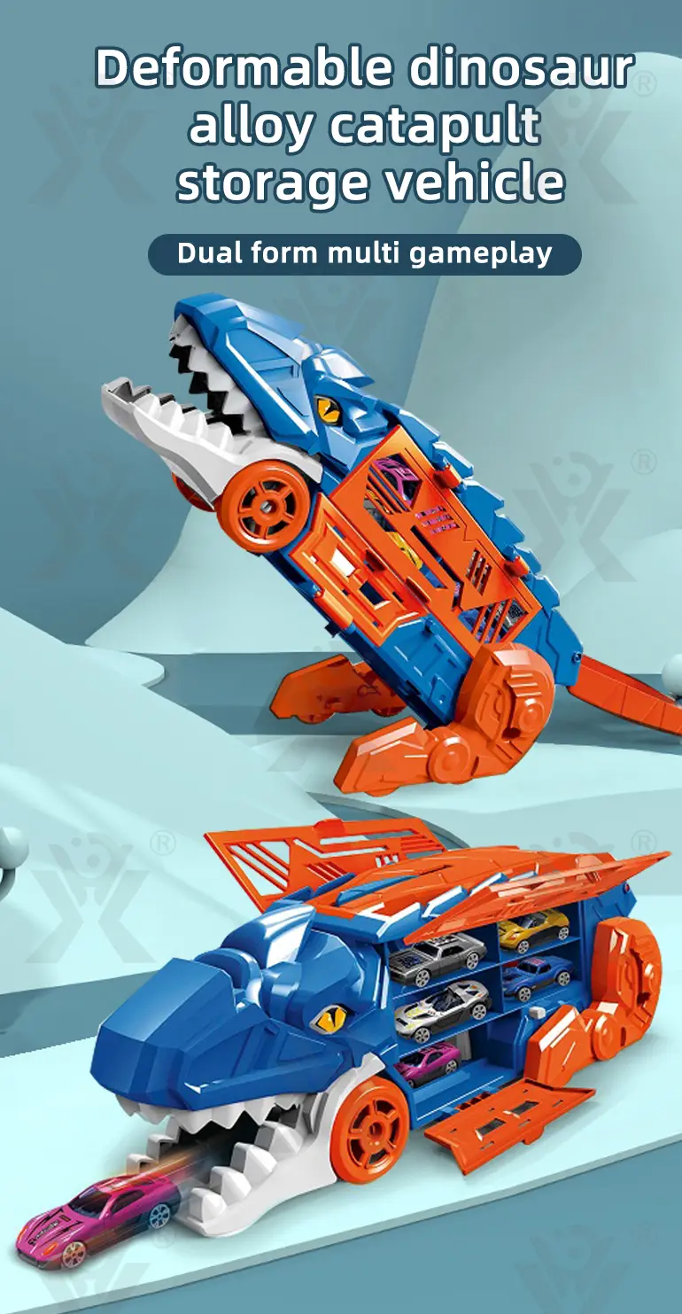 Dinosaur Alloy Catapult Toy with 6 Die-Cast Cars (TB-4526041) — illustrated product details, panel 1