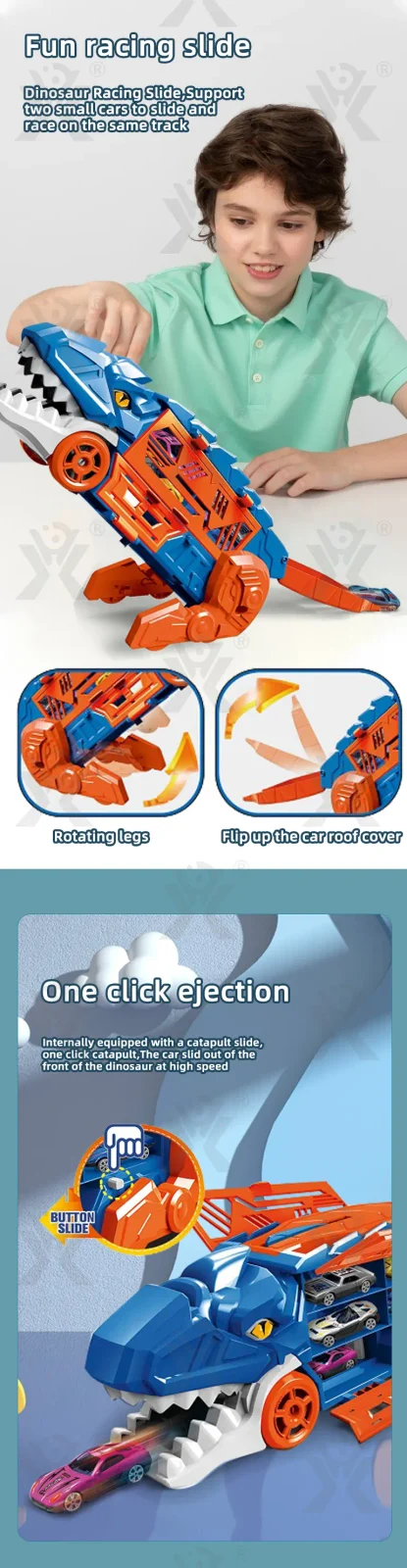 Dinosaur Alloy Catapult Toy with 6 Die-Cast Cars (TB-4526041) — illustrated product details, panel 3