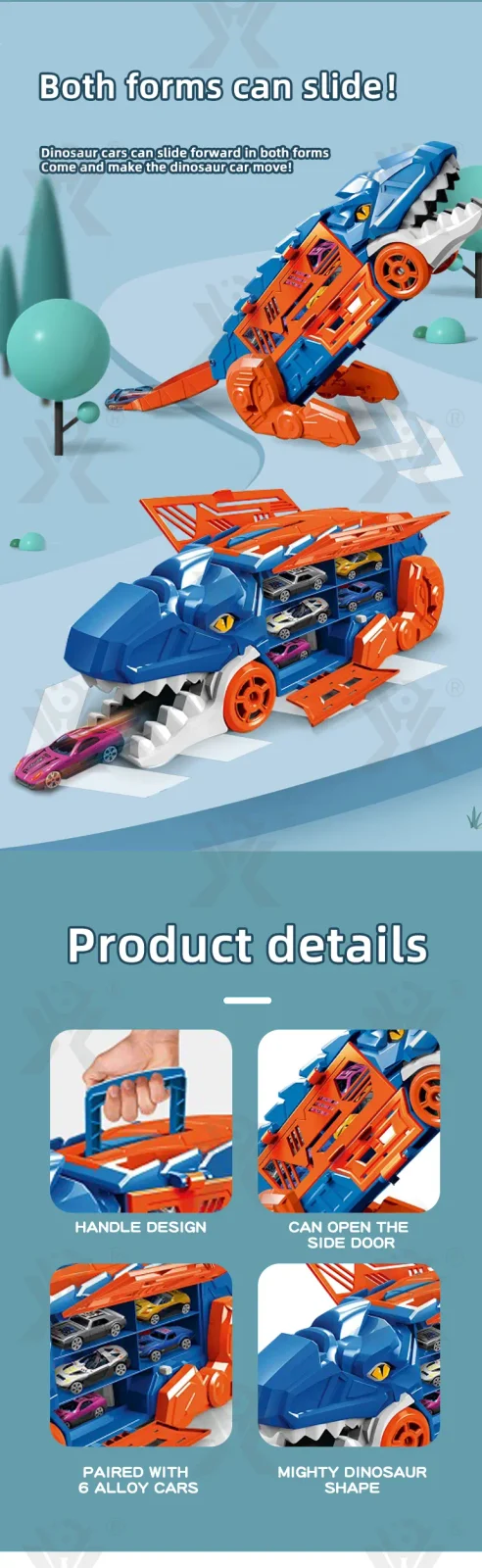 Dinosaur Alloy Catapult Toy with 6 Die-Cast Cars (TB-4526041) — illustrated product details, panel 4