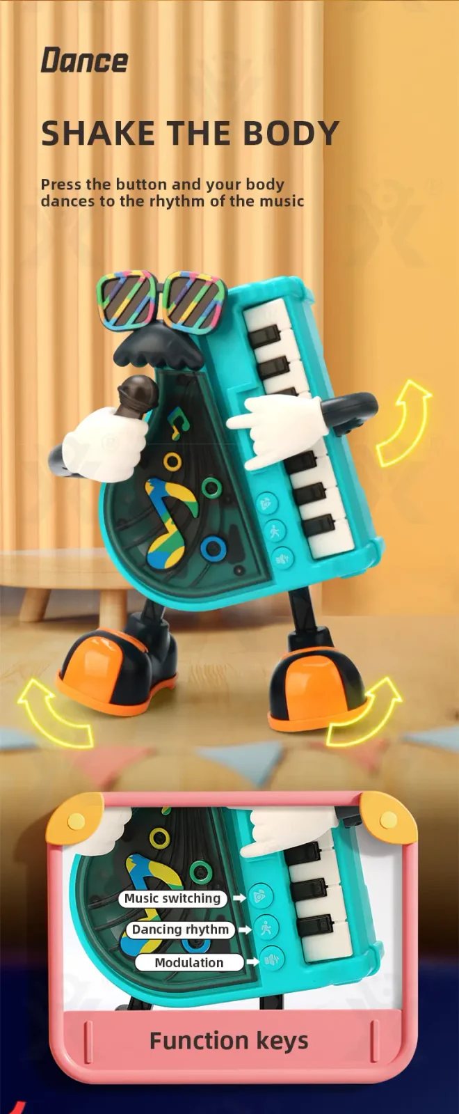 Kids Electric Dancing Piano Toy, Interesting and Funny (TB-4420043) — illustrated product details, panel 2