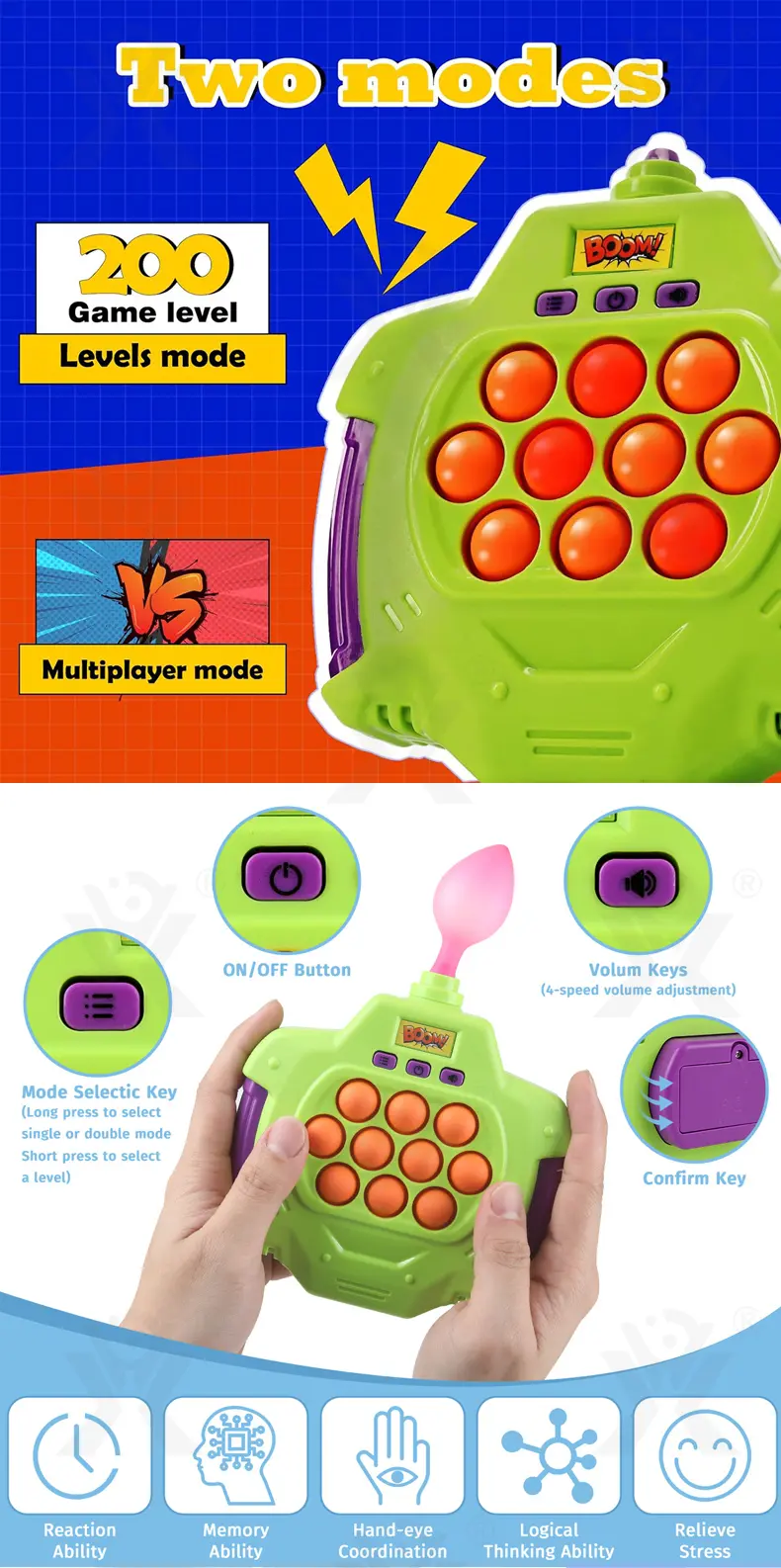 Fast Push Pop Game Toy, Fidget Toys with Balloon for Kids (TB-4449088) — illustrated product details, panel 1