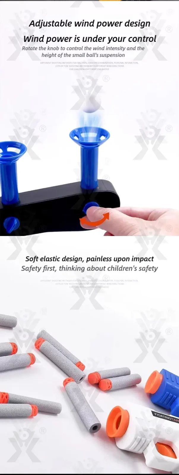 Floating Target Shooting Toy, Foam Ball Launcher Gun (TB-1410267) — illustrated product details, panel 2