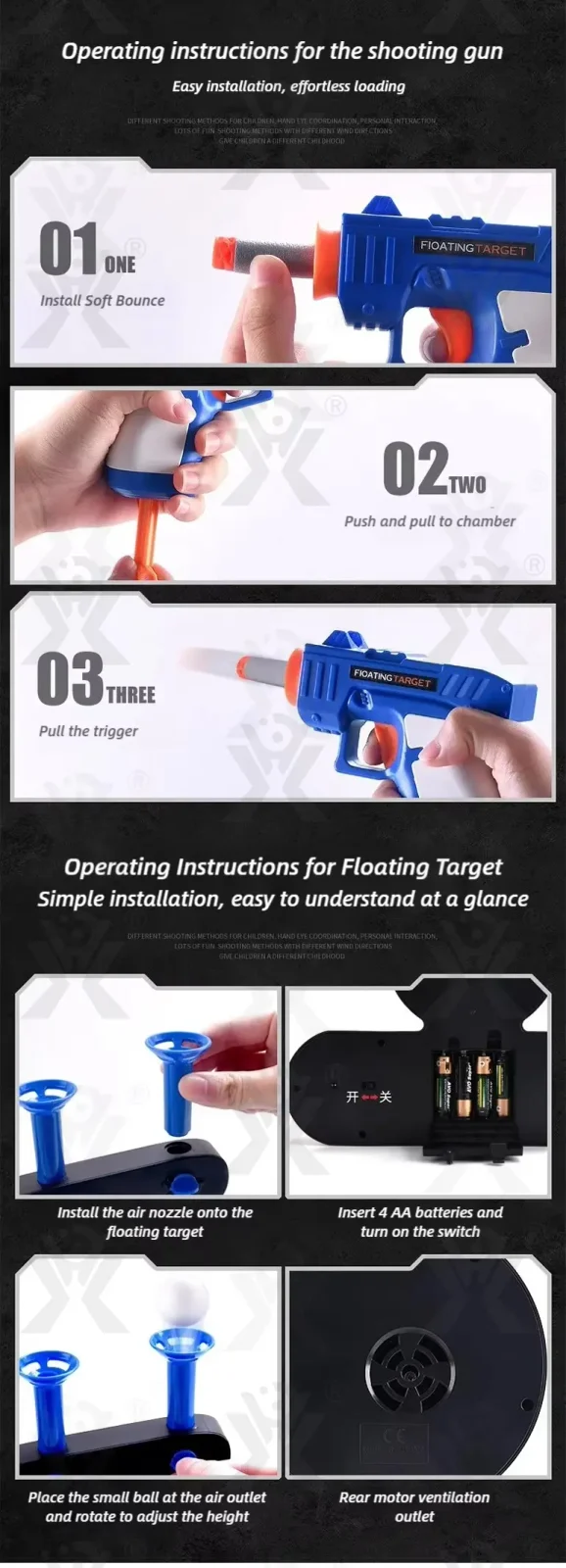 Floating Target Shooting Toy, Foam Ball Launcher Gun (TB-1410267) — illustrated product details, panel 4