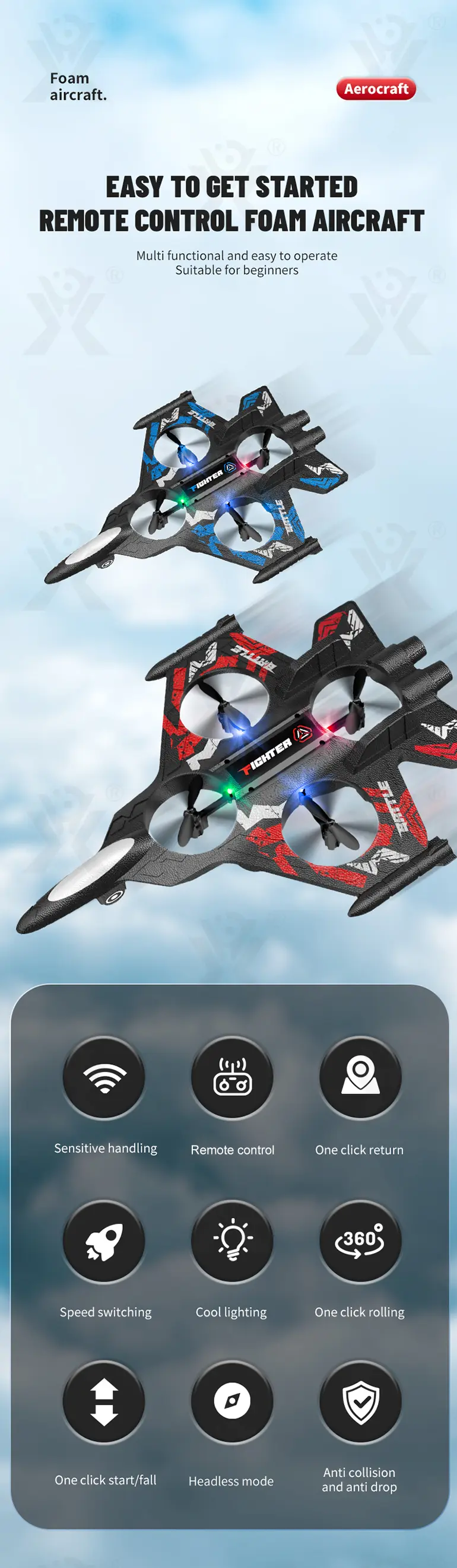 Foam RC Airplane, Bulk Fighter Jet Toy Supply (TB-5003518) — illustrated product details, panel 1