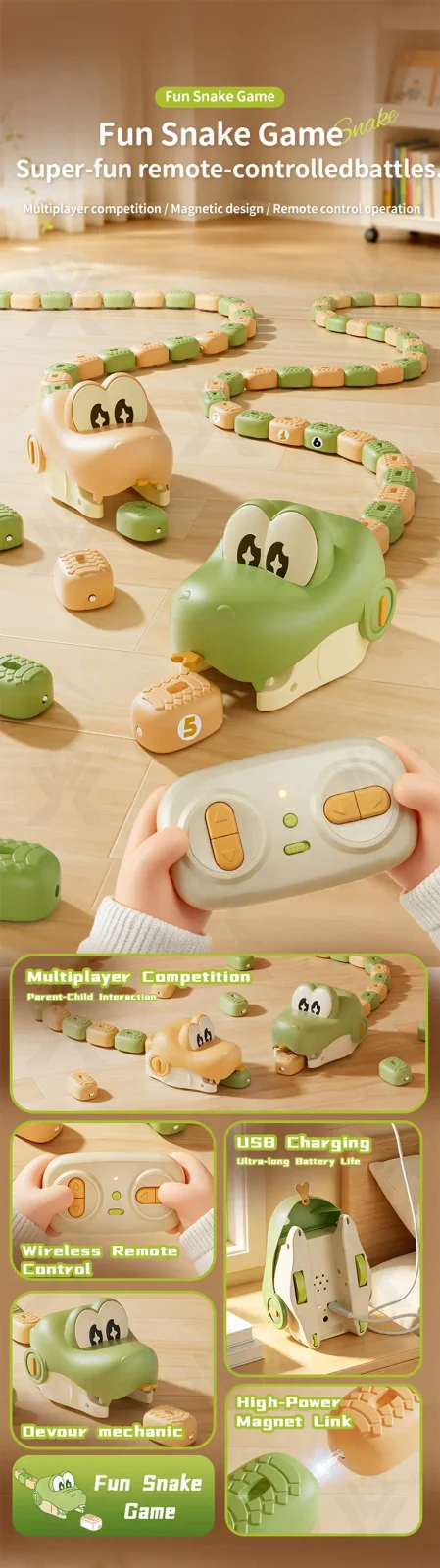 Magnetic Snake Game Toy, Remote Control Eating Snake Toys with Sound and Light-rc animal toys (TB-5324397) — illustrated product details, panel 1