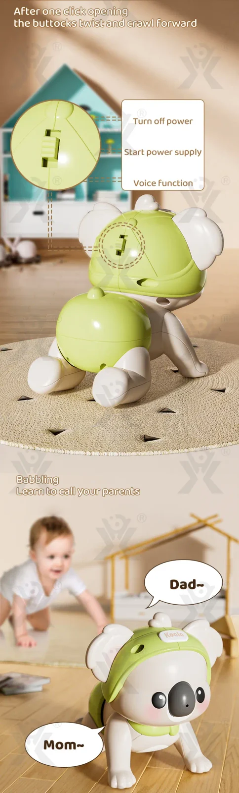 Musical Koala Baby Crawling Toy, Infant Tummy Time Development Learning (TB-4377592) — illustrated product details, panel 3