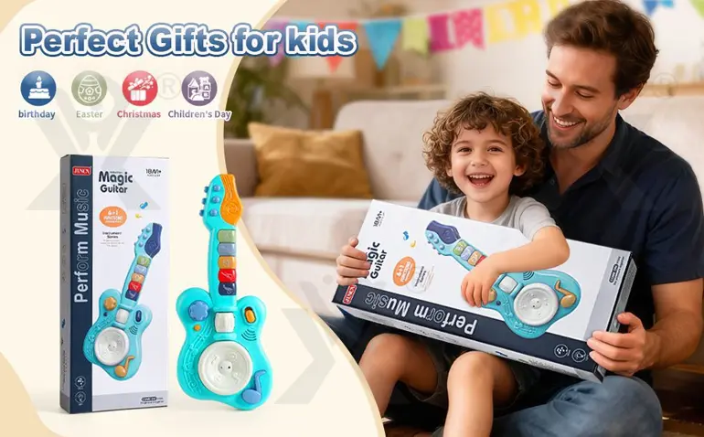 Kids’ Guitar Toys with LED Lights & Sound, Interactive Early Learning Supply (TB-4143276) — illustrated product details, panel 1