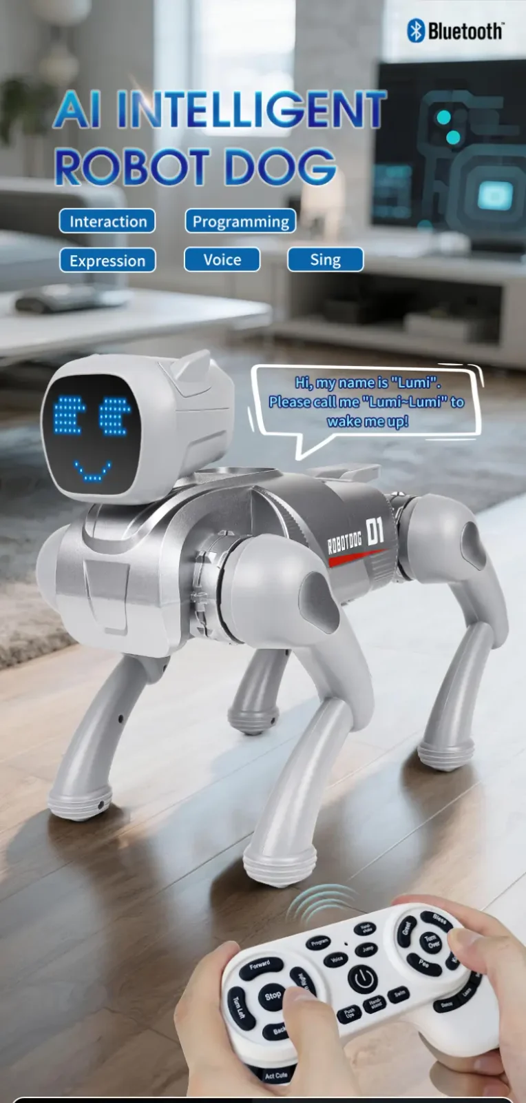 RC Smart Robot Dog Toy with Voice & App Control (TB-5105410) — illustrated product details, panel 1