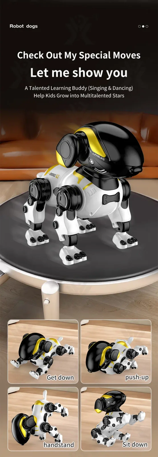 Smart Robot Dog Toy with Voice Control, Remote Control, LED Eyes, Multi-Function Interactive Pet (TB-5312892) — illustrated product details, panel 2
