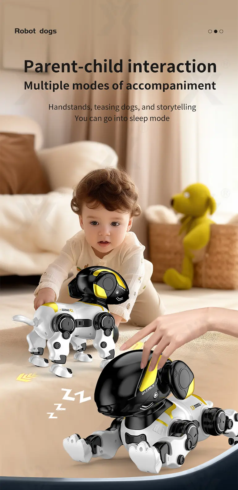 Smart Robot Dog Toy with Voice Control, Remote Control, LED Eyes, Multi-Function Interactive Pet (TB-5312892) — illustrated product details, panel 3