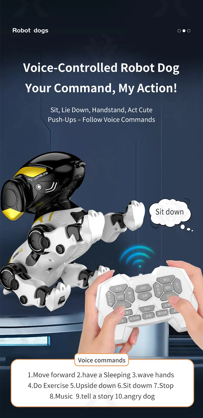 Smart Robot Dog Toy with Voice Control, Remote Control, LED Eyes, Multi-Function Interactive Pet (TB-5312892) — illustrated product details, panel 8