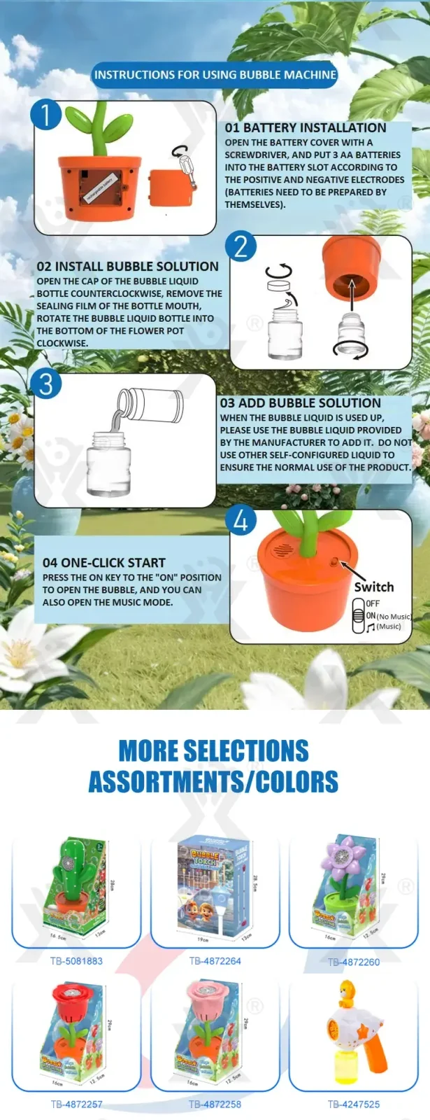 Sunflower Bubble Machine with Music & Lights for Kids (TB-4872259) — illustrated product details, panel 5