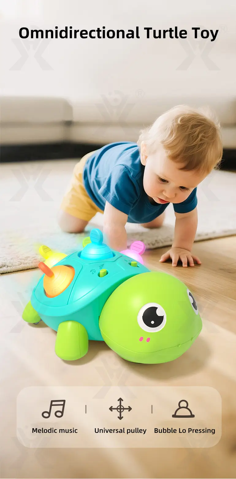 Crawling Turtle, Child-Safe Silicone (TB-5006485) — illustrated product details, panel 1