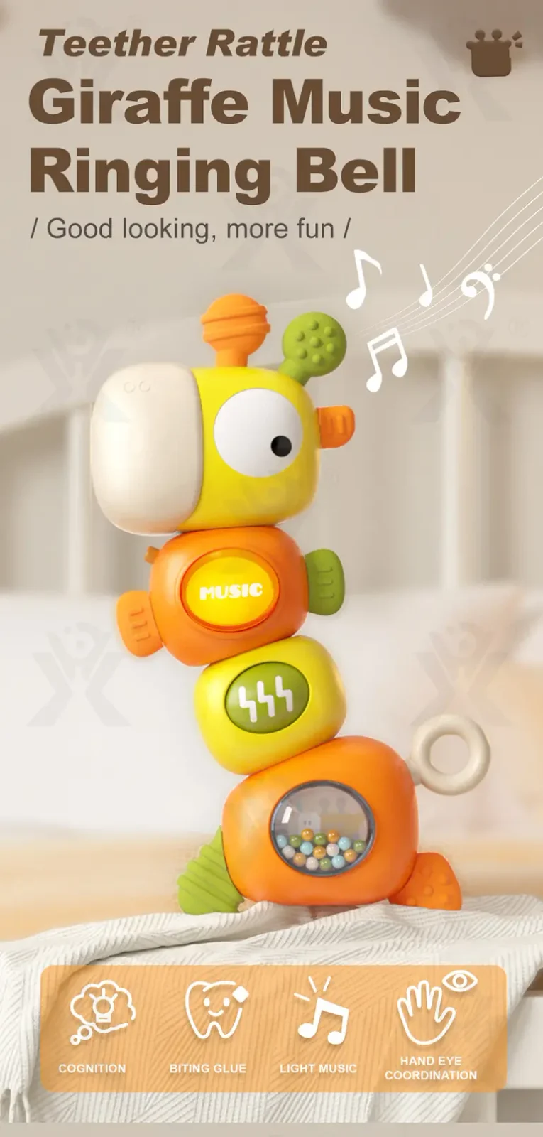 Giraffe Musical Rattle Sensory Toy for Infants (TB-4834968) — illustrated product details, panel 1