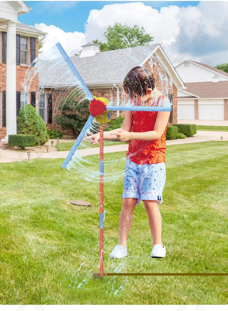 Windmill Water Sprinkler Toy, 360° Rotating Water Spray, Simple Hose Connection- Water Toys (TB-4540900) — illustrated product details, panel 2