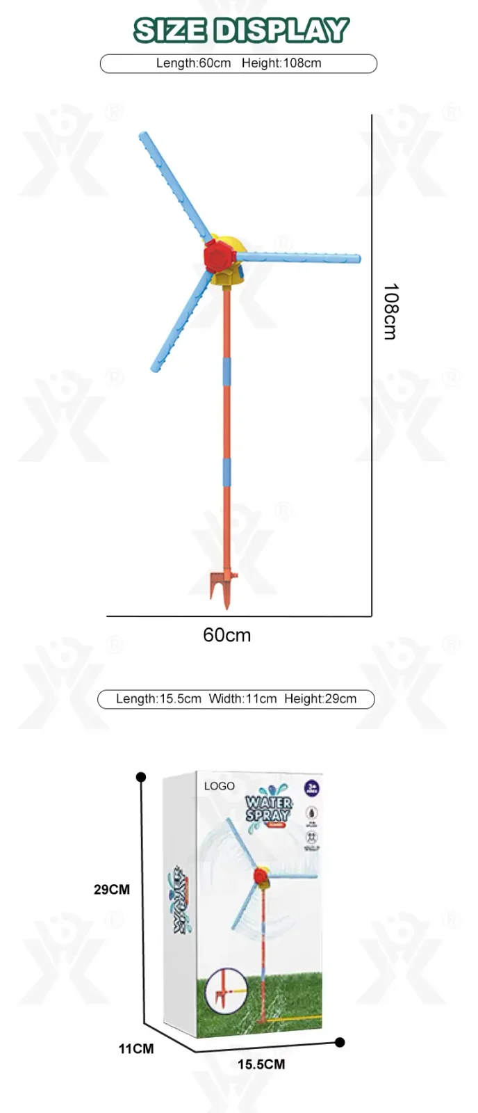 Windmill Water Sprinkler Toy, 360° Rotating Water Spray, Simple Hose Connection- Water Toys (TB-4540900) — illustrated product details, panel 4